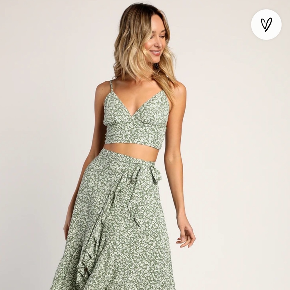 Green floral 2 piece dress